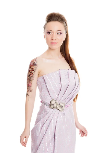 Charming girl in a lilac dress — Stock Photo, Image