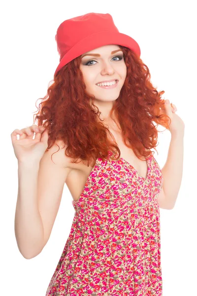 Portrait smiling girl with red hair — Stock Photo, Image