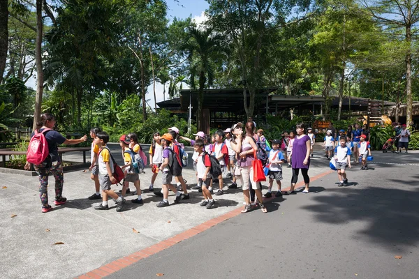 Schüler und Lehrer im Singapore-Zoo. — Stockfoto