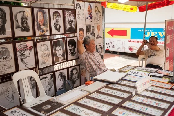 Καλλιτέχνες στην περιοχή της chinatown της Σιγκαπούρης — Φωτογραφία Αρχείου