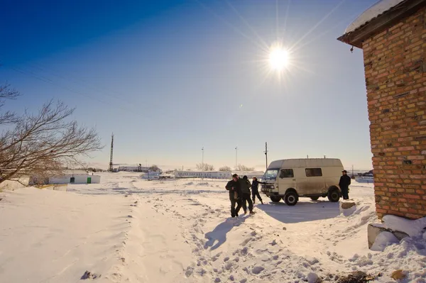 Зимняя поездка в сельские районы Казахстана. — Stockfoto