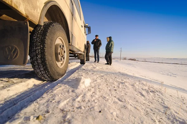 Зимняя поездка в сельские районы Казахстана. — ストック写真