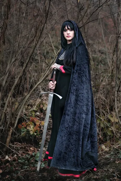 Medieval lady with sword — Stock Photo, Image