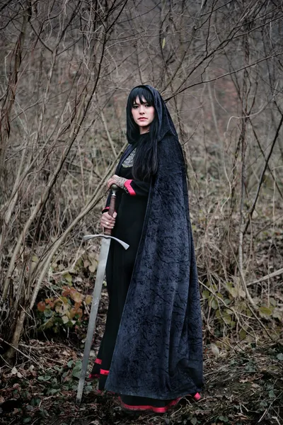 Medieval lady with sword — Stock Photo, Image