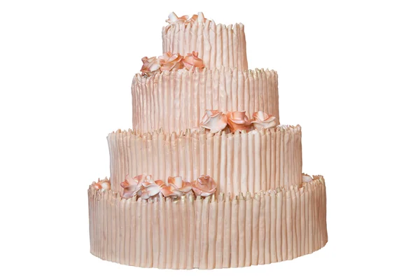 Elegante torta nuziale con fiori beige — Foto Stock