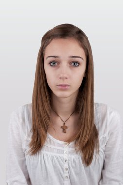 Portrait of a young female caucasian teen, on white clipart