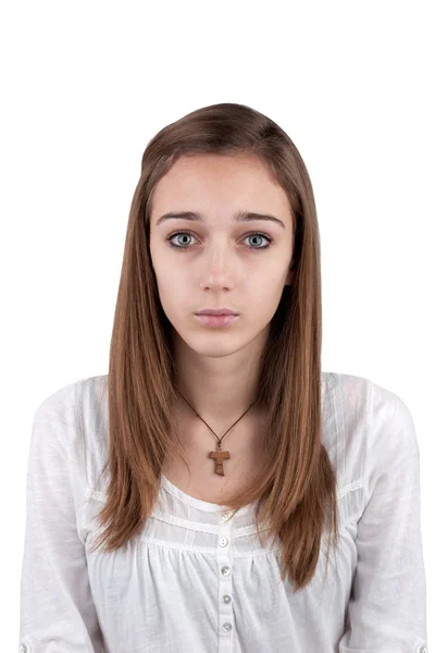 Portrait of a young female caucasian teen, on white — Stock Photo, Image
