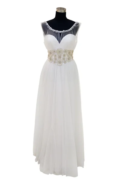 Elegante vestido de novia en un maniquí, aislado en blanco — Foto de Stock