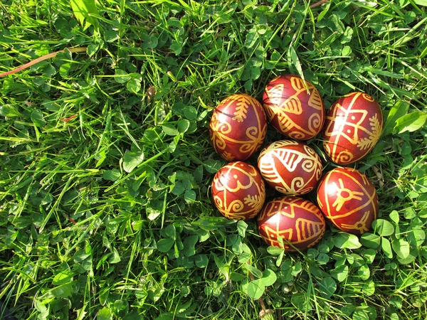 Huevos de Pascua tradicionales croatas sobre hierba verde —  Fotos de Stock