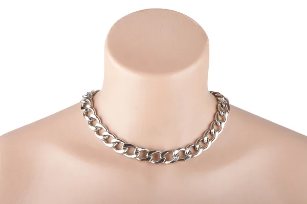 Beautiful silver necklace on mannequin isolated on white — Stock Photo, Image