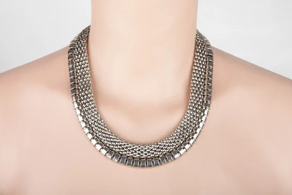 Beautiful silver statement necklace on a mannequin — Stock Photo, Image