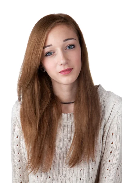 Menina adolescente com cabelo vermelho isolado no branco — Fotografia de Stock