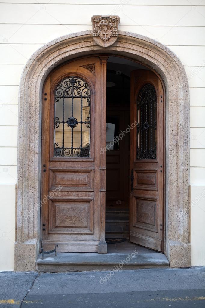 Old wooden door in Upper Town of Zagreb, Croatia