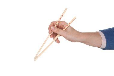 kadın el chopsticks Çinli yazıt ile tutarak