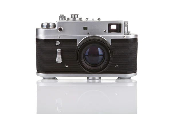 Old manual camera on white background with reflection — Stock Photo, Image