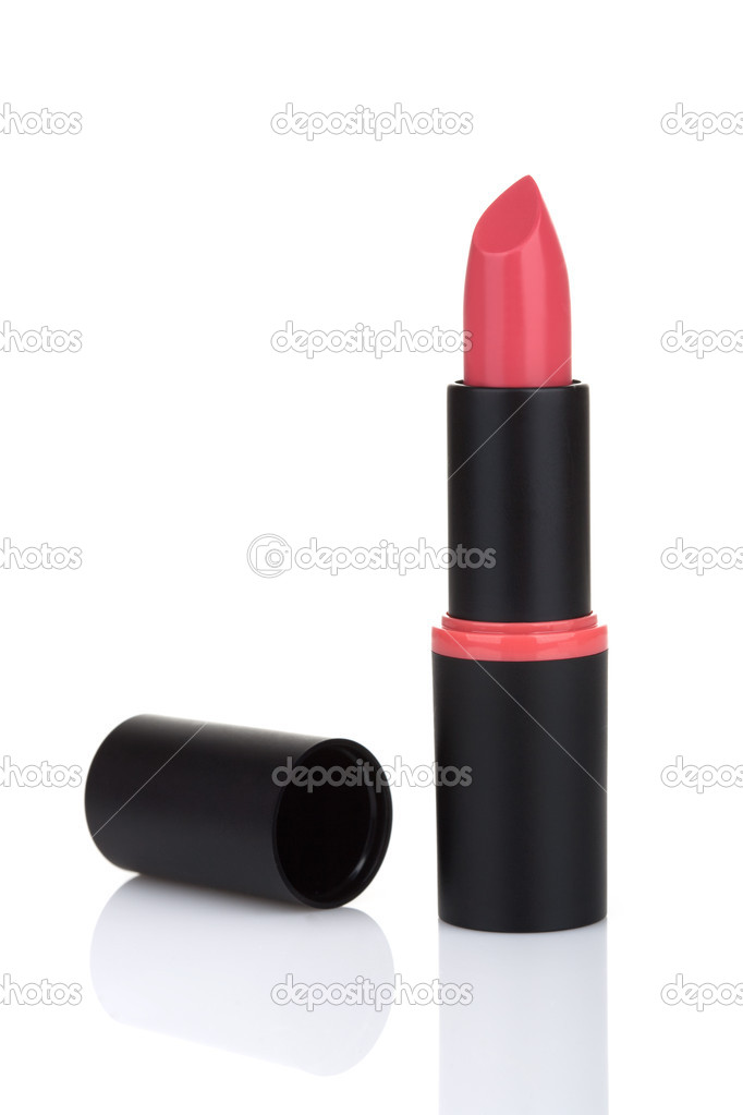 Pink lipstick isolated on white background with shadow