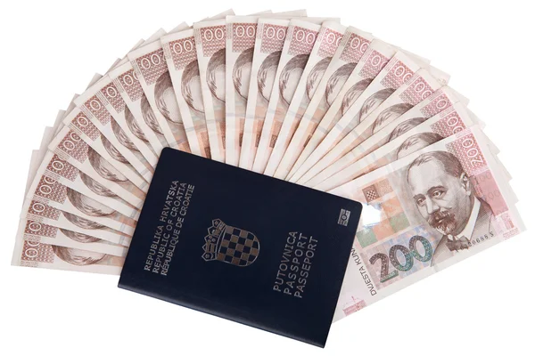 크로아티아 돈으로 크로아티아 여권 — 스톡 사진