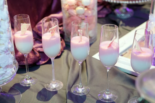 Colorful cocktail food in tall glasses — Stock Photo, Image