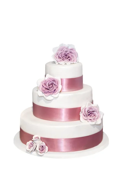 Wedding cake with roses isolated on white — Stock Photo, Image