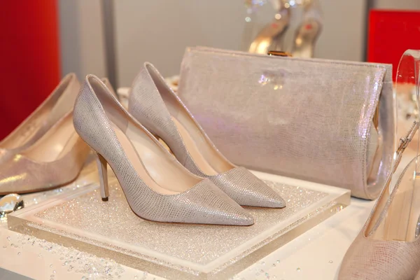 Elegant bridesmaid shoes and purse — Stock Photo, Image