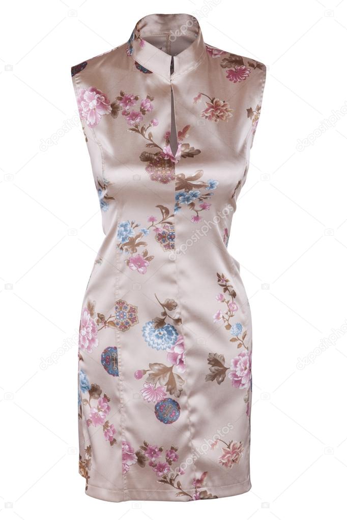 Female satin gown in Oriental Cheongsam style