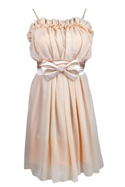 saten yay ile bej kokteyl elbisesi