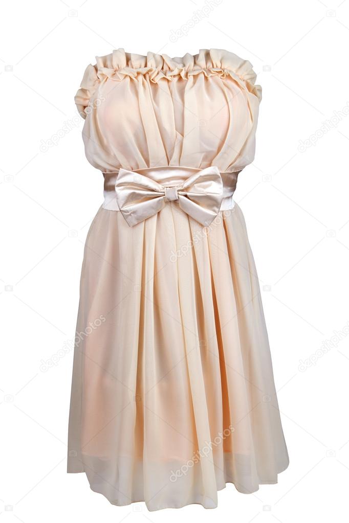 Beige cocktail dress with satin bow