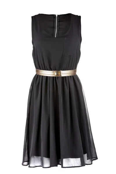 Little black dress with golden belt — Stock Photo, Image