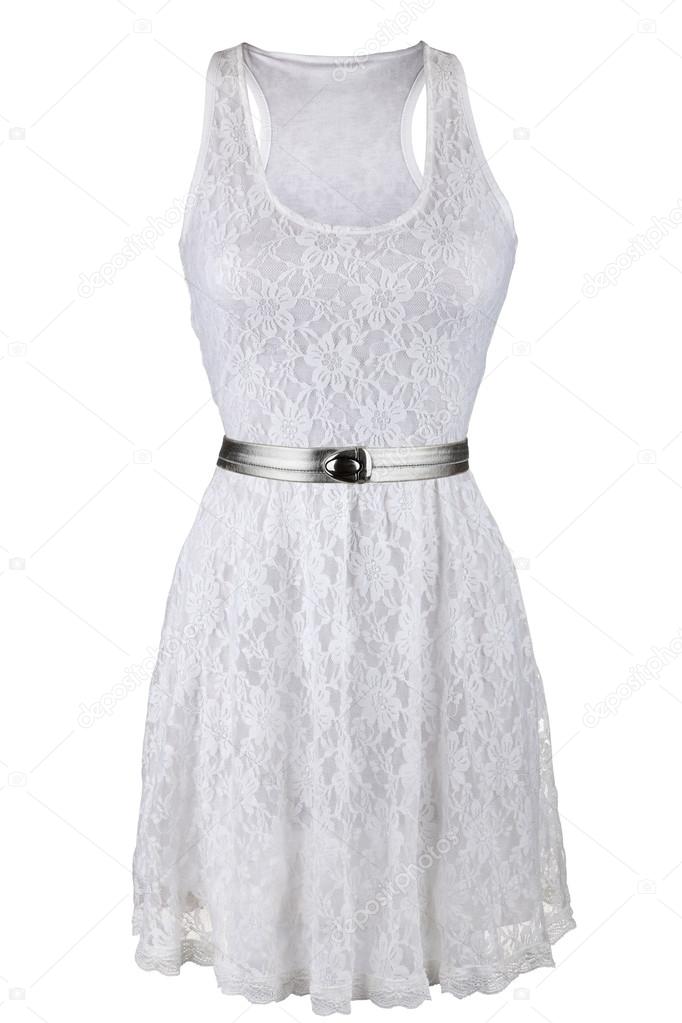 White lace dress with silver belt