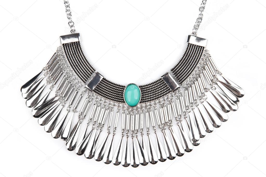 Silver statement necklace isolated on white