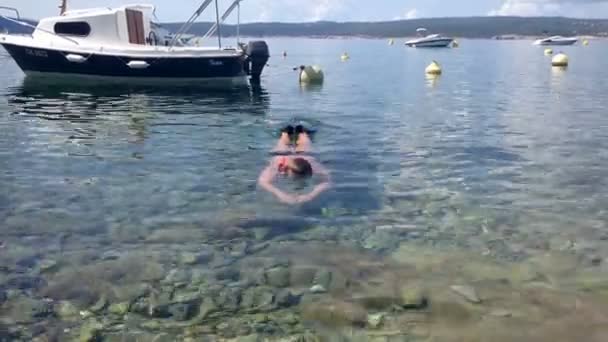 Snorkeling homem no mar Adriático — Vídeo de Stock