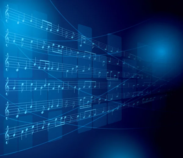 Синій музичний фон з нотами та квадратами - вектор — стоковий вектор
