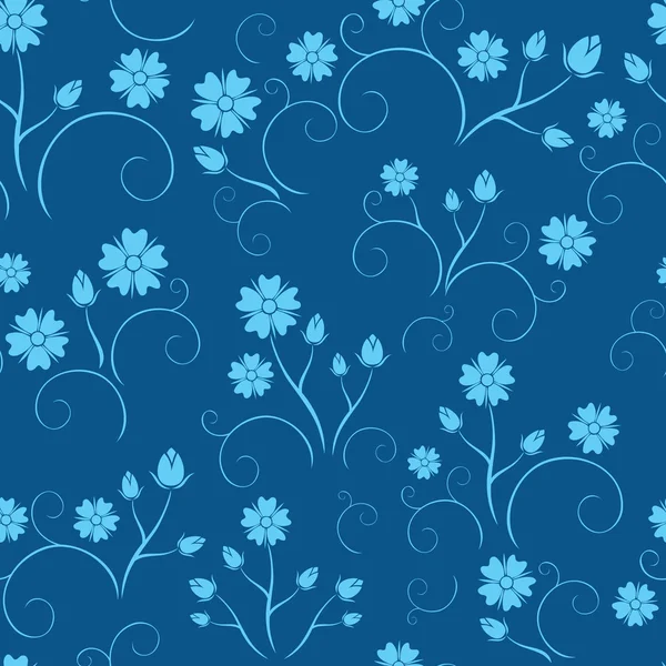 Patrón floral sin costura azul oscuro - vector — Vector de stock