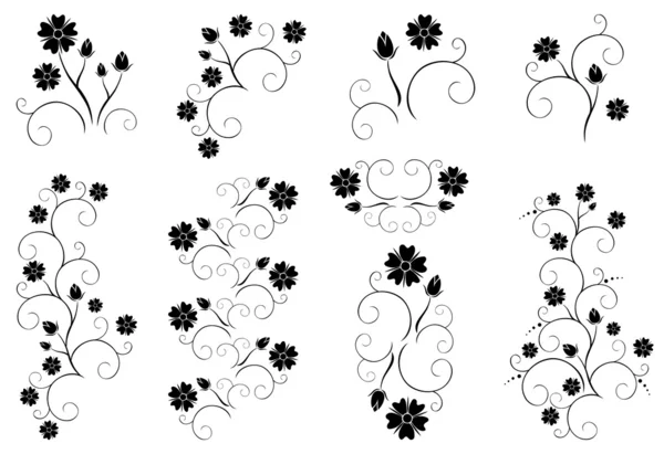 Conjunto de elementos florais decorativos vetoriais — Vetor de Stock
