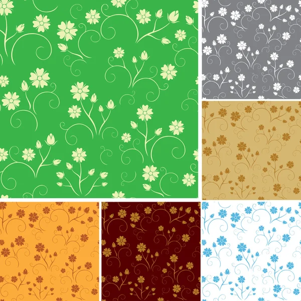 Set - vector seamless patterns with flowers — Stock Vector