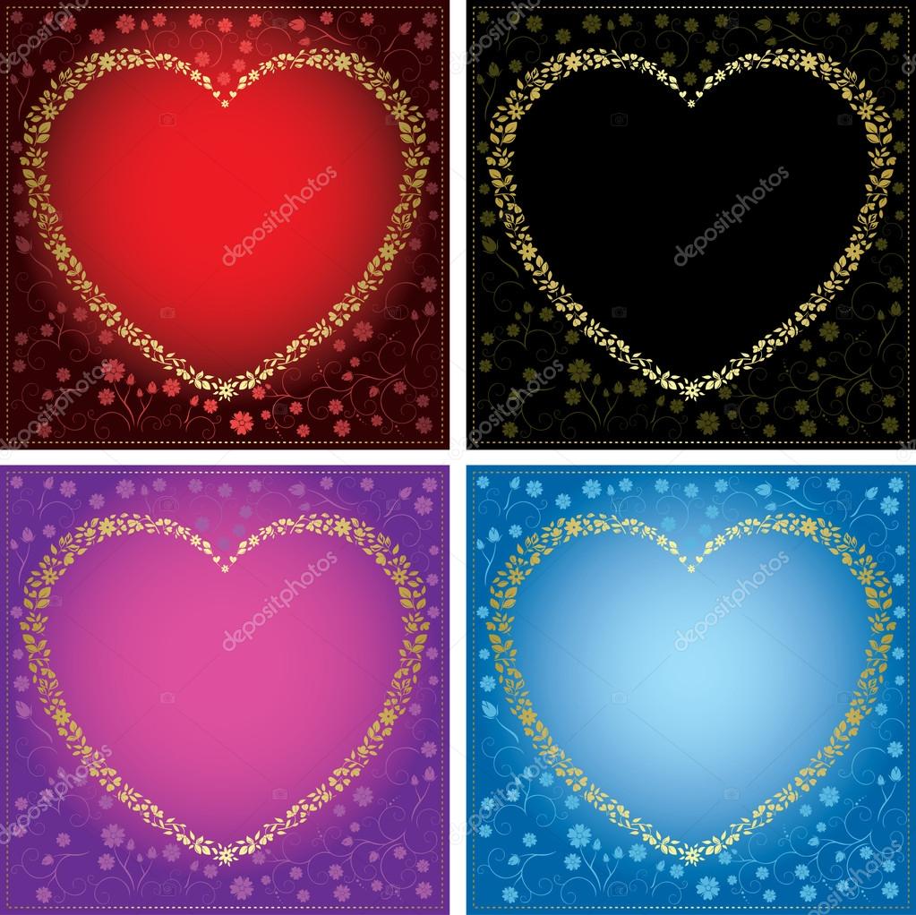 Gold decorative cards with hearts set of frames Stock Vector by