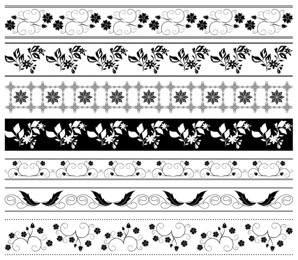 Ornamenti floreali neri set vettoriale — Vettoriale Stock