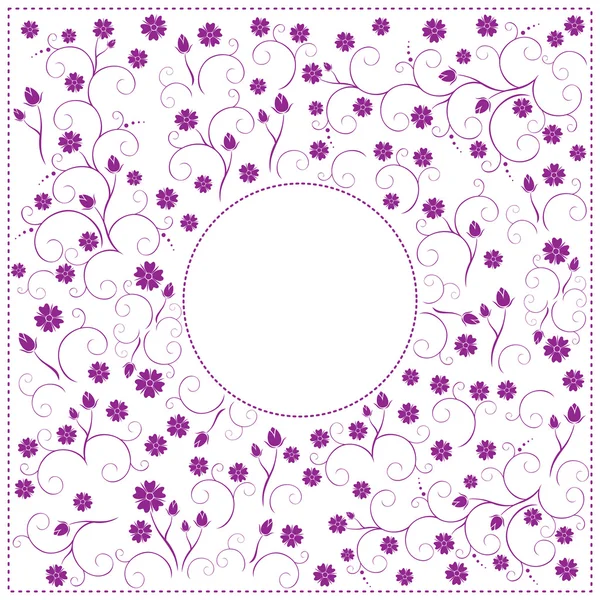 Fehér és lila virágos dekoratív kártya - vektor keret — Stock Vector