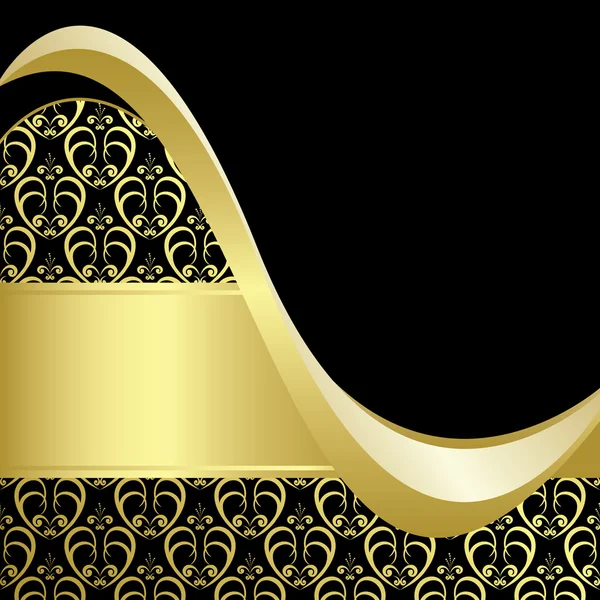Tarjeta brillante negro y oro con patrón de oro - vector — Vector de stock