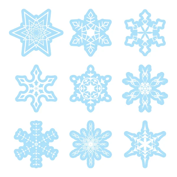 Blauwe en witte sneeuwvlokken - vector set — Stockvector