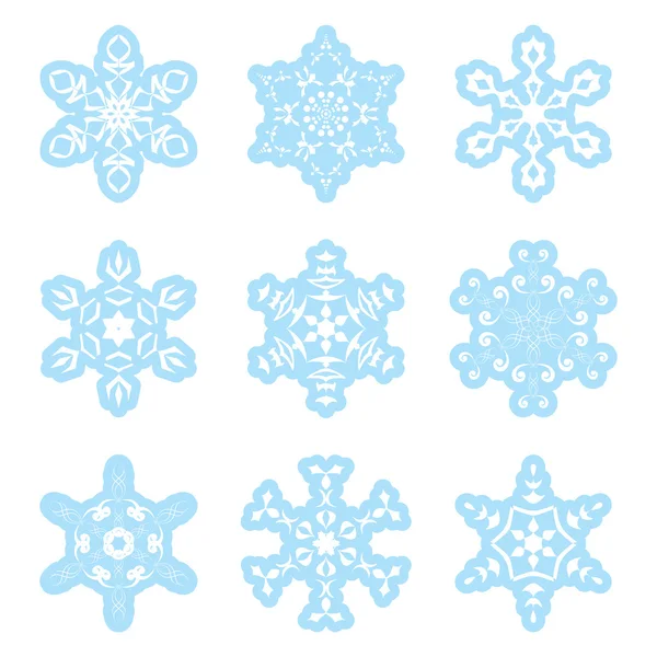 Snöflingor - blå och vit - vektor set — Stock vektor