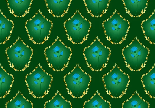 Groene floral vector achtergrond met blauwe bloemen — Stockvector