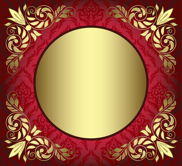 Красная векторная карта с золотым декором в углах
