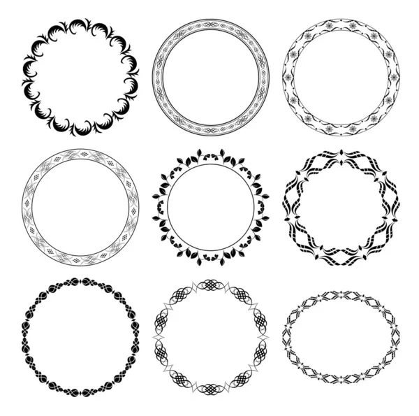 Zwarte ronde decoratieve frames - vector set — Stockvector