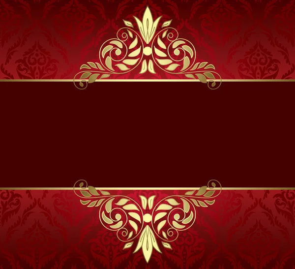 Cartão vermelho com tracery ouro e padrão - vetor — Vetor de Stock