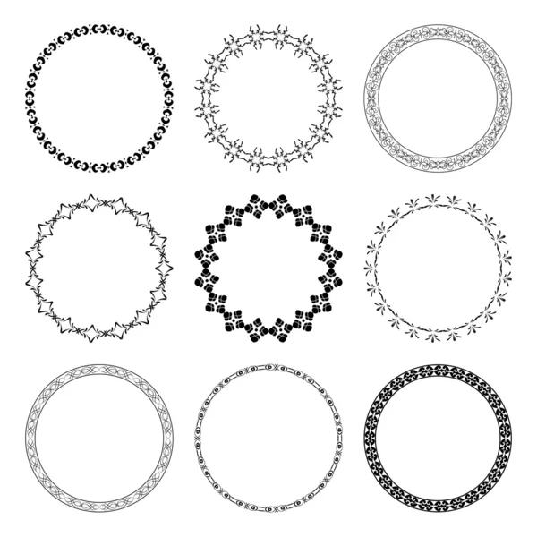 Набор черных круглых рам с орнаментом - вектор — стоковый вектор