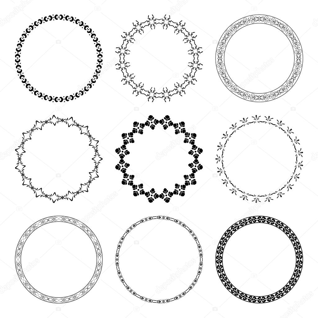 set of black round frames with ornament - vector