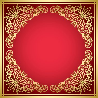Dekoratif kırmızı kart ile altın çerçeve - vektör