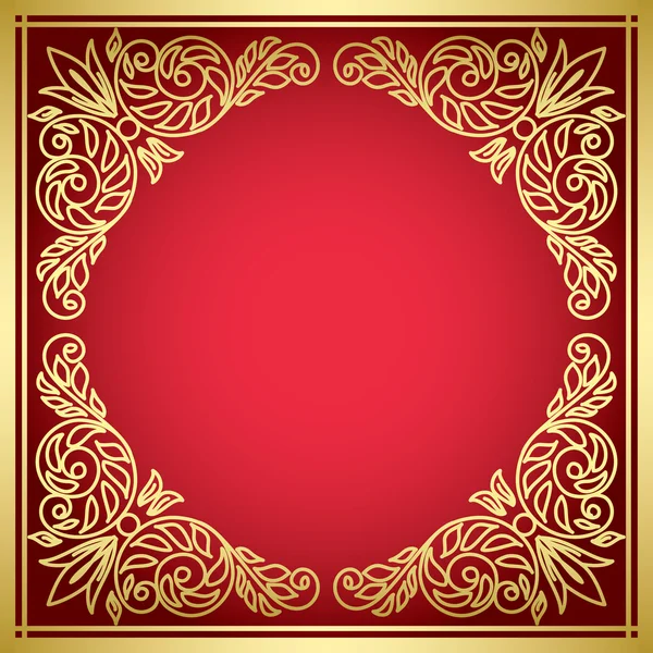 Tarjeta roja decorativa con marco dorado - vector — Vector de stock