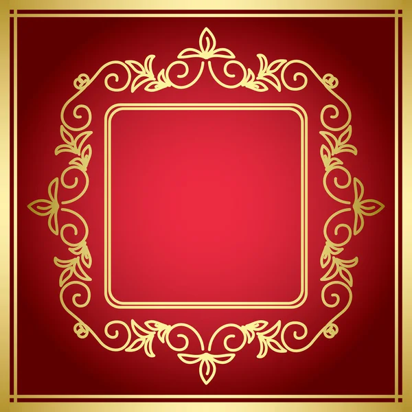 Red vector decorative card with golden frame — Stock Vector